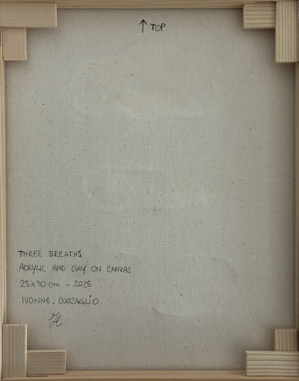 Ivonne Coccaglio art studio process — mixed media and clay on canvas